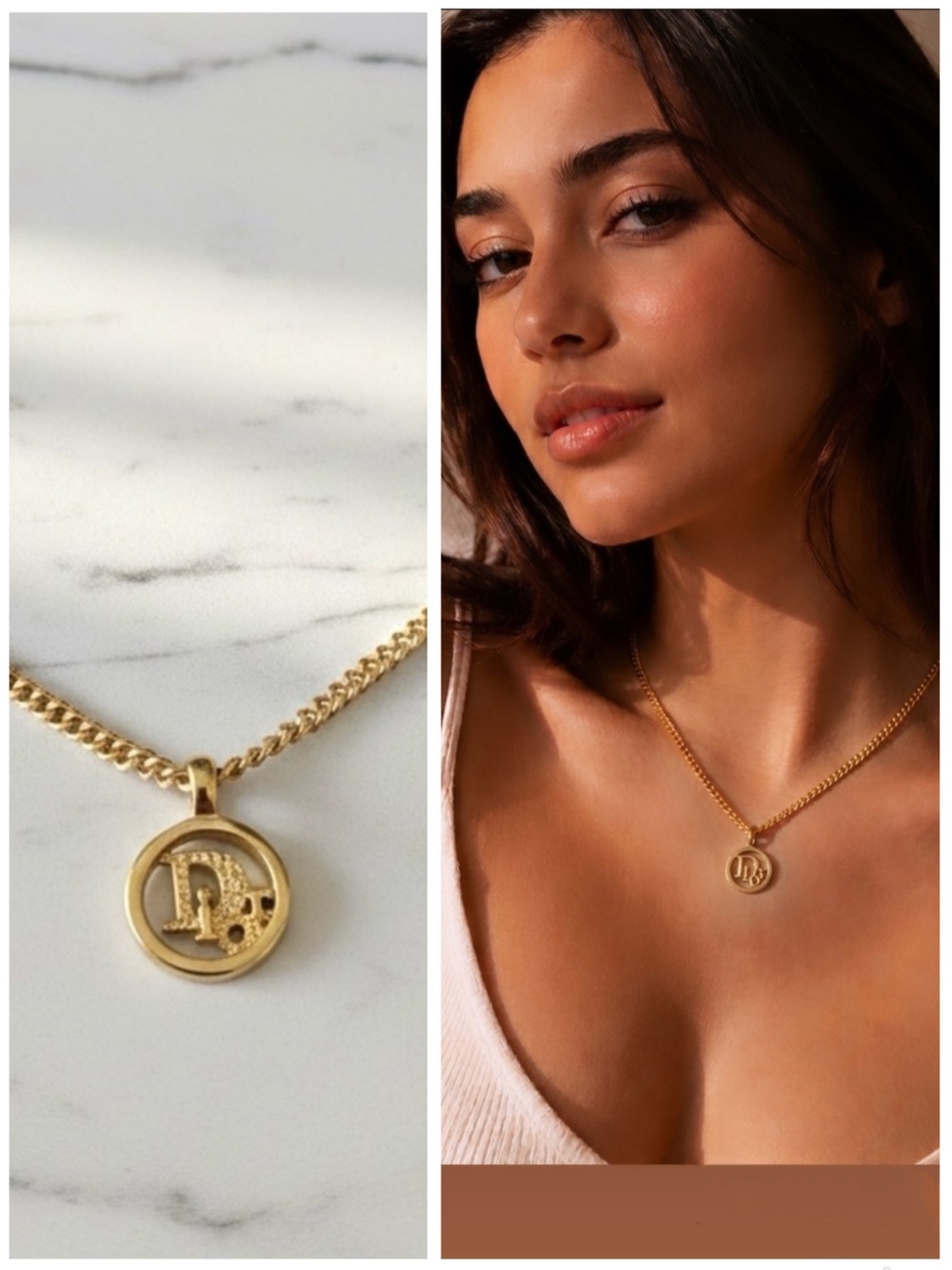 DIOR Vintage Gold Circle Oblique Logo Pendant Necklace CD Branding Authentic